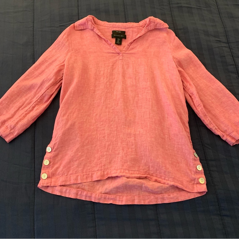 Tahari 100% Linen Top Size Medium - Picture 3 of 8